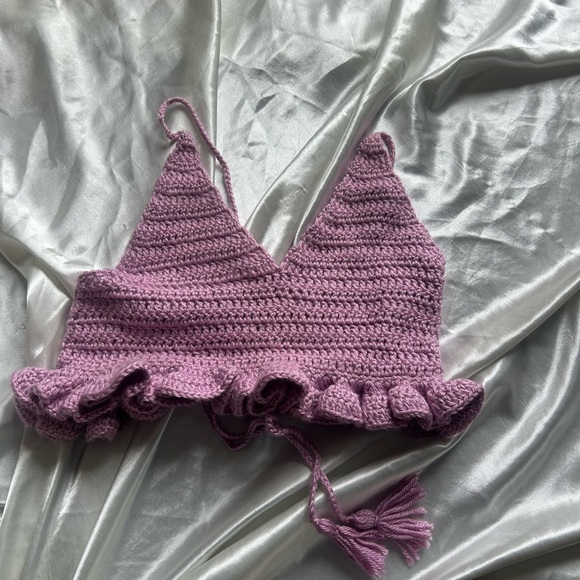 Purple Crochet Ruffle Crop Top - Picture 2 of 3